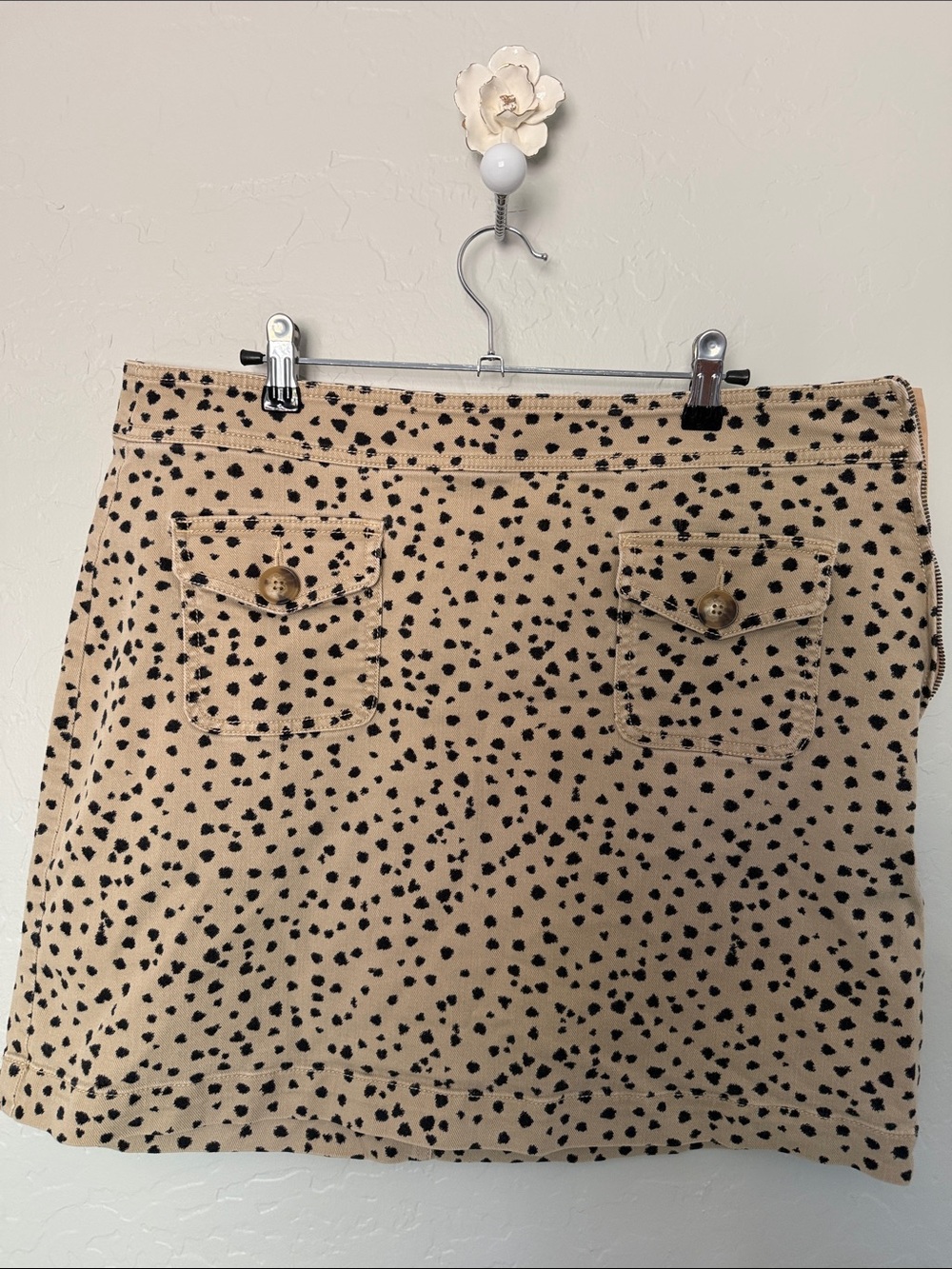 LOFT Beige Mini Skirt with Black Spot Print